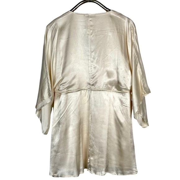 LULUS THESE WORDS LIGHT BEIGE SATIN KIMONO SLEEVE DRAWSTRING EMBROIDERED DRESS - Picture 5 of 16